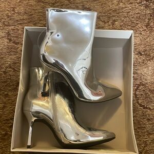 Silver mid heel booties